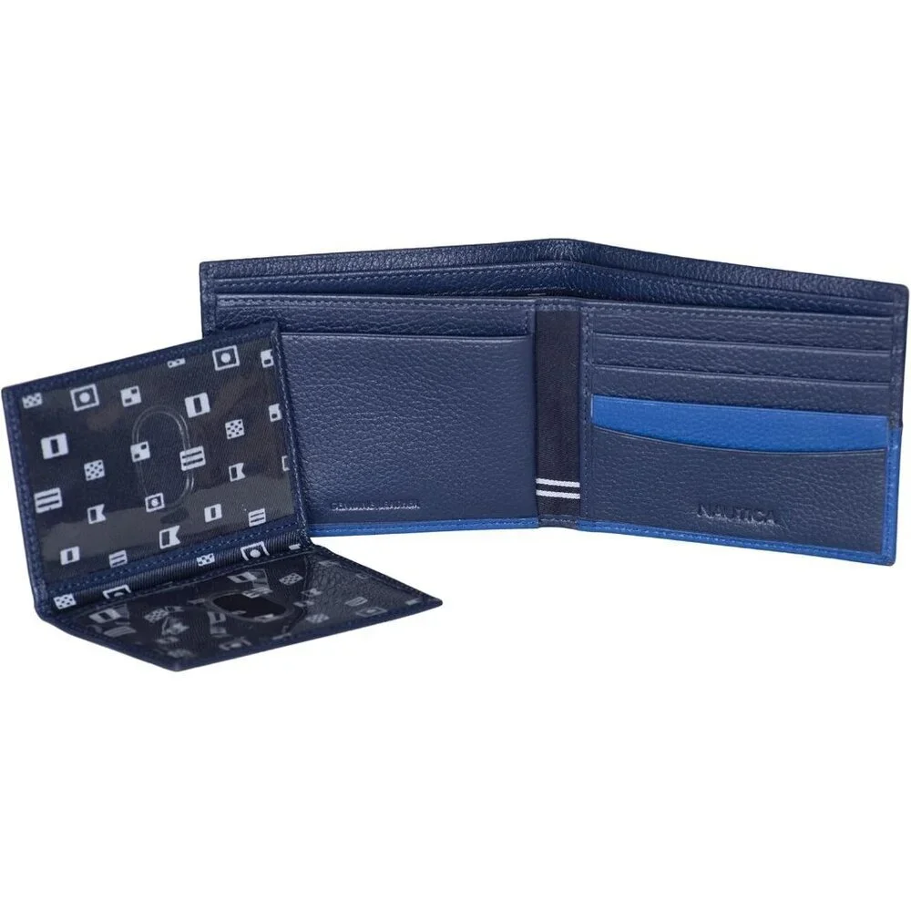 Men's Cobalt Blue Bifold Leather Wallet  RFID Blocking ID Window Card Slots